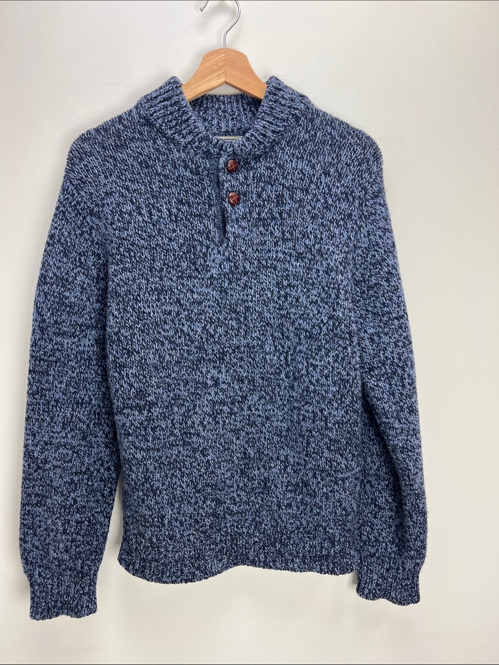 Vintage L.L. Bean Classic Ragg Wool Sweater Henley Blue Lambswool Mens Small